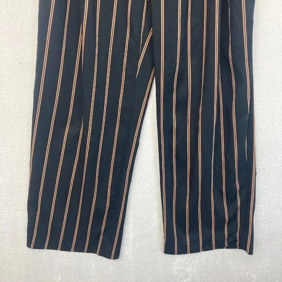 Vince Wide Leg Paperbag Belted Dress Pants Womens 6 Blue Striped Preppy Crepe